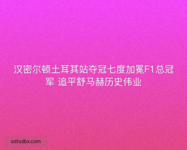 汉密尔顿土耳其站夺冠七度加冕F1总冠军 追平舒马赫历史伟业